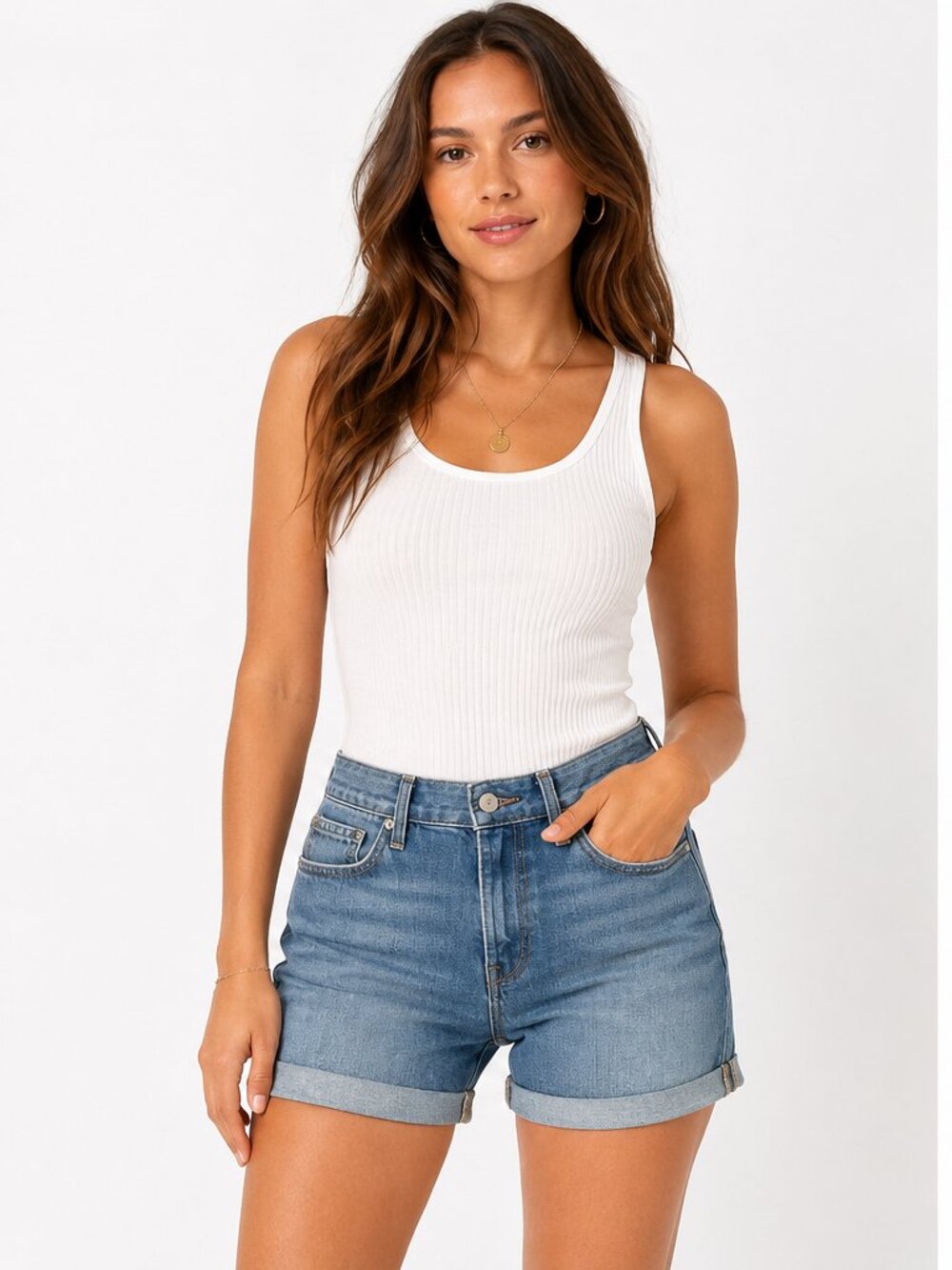 Levi's Demi Curve Straight Leg Denim Shorts Women 12 31 Blue Rolled Cuff Stretch